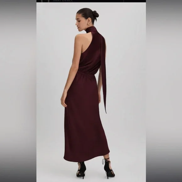 Reiss Tayla Front Wrap Satin Wrap Dress Burgundy SZ 6 NEW - Picture 2 of 8